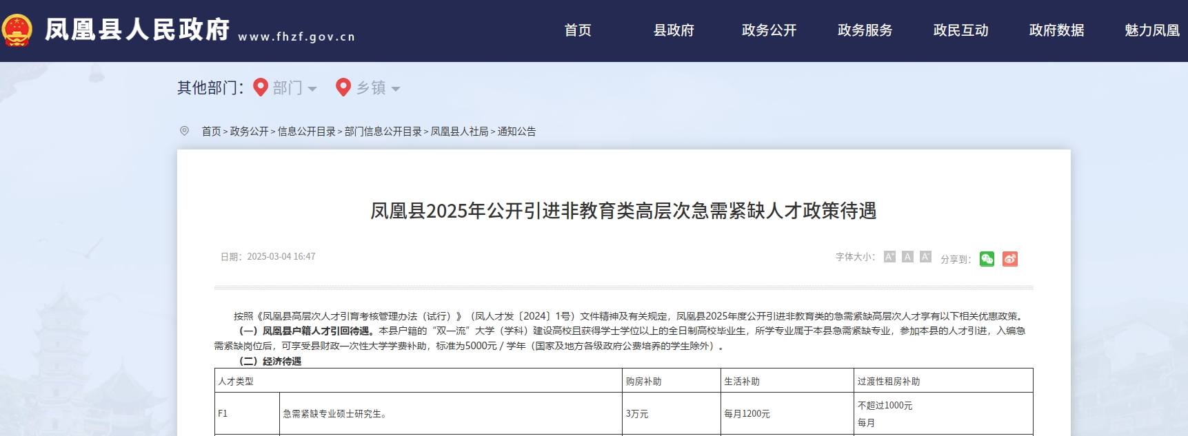 凤凰县2025年公开引进非教育类高层次急需紧缺人才政策待遇